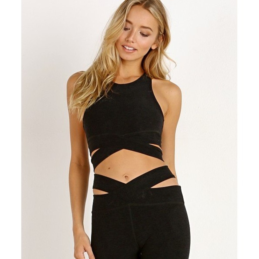 Beyond Yoga eastbound sports bra Women Medium Black Spacedye Wrap Activewear